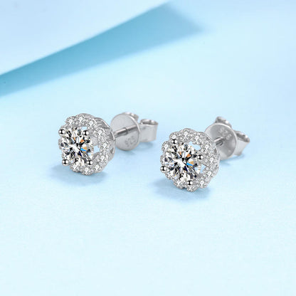 1 ct Frosted Halo Moissanite Stud Earrings