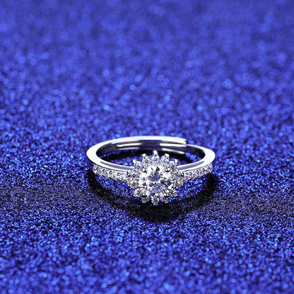 Eternal Bloom 0.5 Ct Moissanite Ring for Women | 925 Sterling Silver Adjustable Ring | GRA Certified
