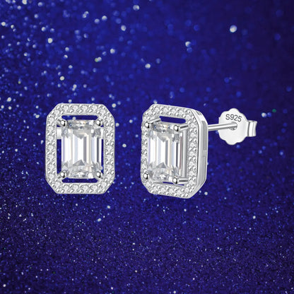 1.2 ct Emerald Cut Moissanite Halo Studs