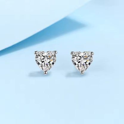 2 ct Heart Spark Moissanite Stud Earrings D/VVS1; Sterling Silver; GRA Certified