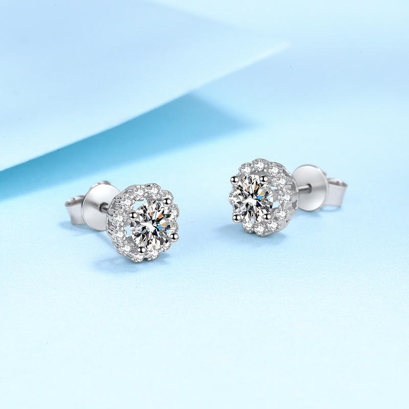 1 ct Frosted Halo Moissanite Stud Earrings
