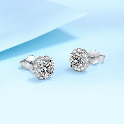 1 ct Frosted Halo Moissanite Stud Earrings