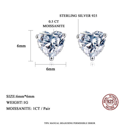 1 ct Heart Spark Moissanite Stud Earrings D/VVS1