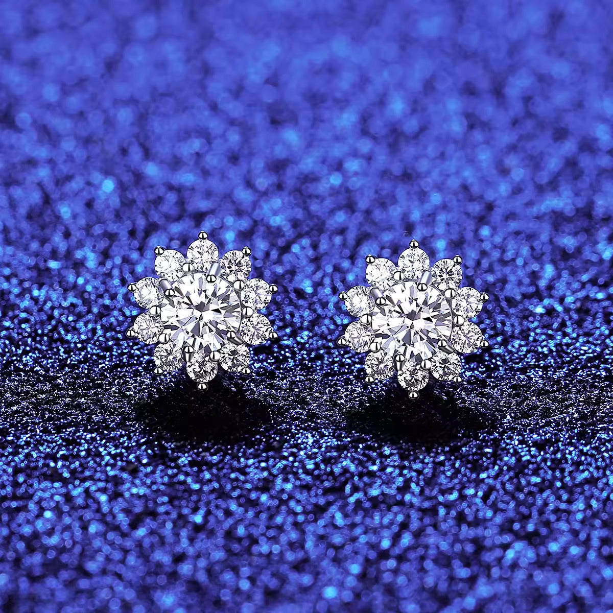 1 ct Flower Round Halo Cut Moissanite Studs