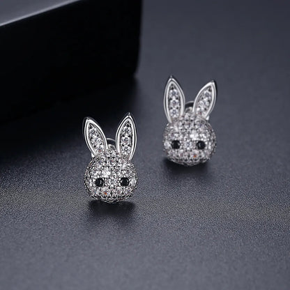 Sterling Silver Sparkling Bunny Zircon Earrings for Kids