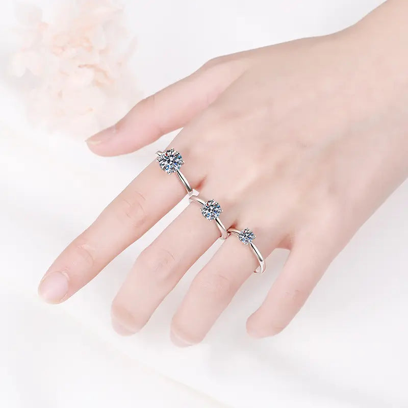 Starry Solitaire Round Sterling Silver Zircon Ring