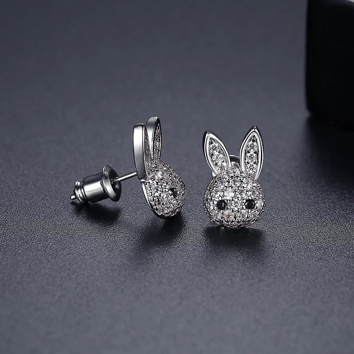 Sterling Silver Sparkling Bunny Zircon Earrings and Pendant