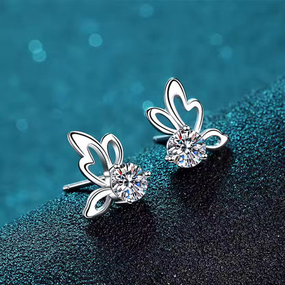 1 ct / pair Butterfly Moissanite Earrings GRA Certified D VVS1; Round Cut; Sterling Silver