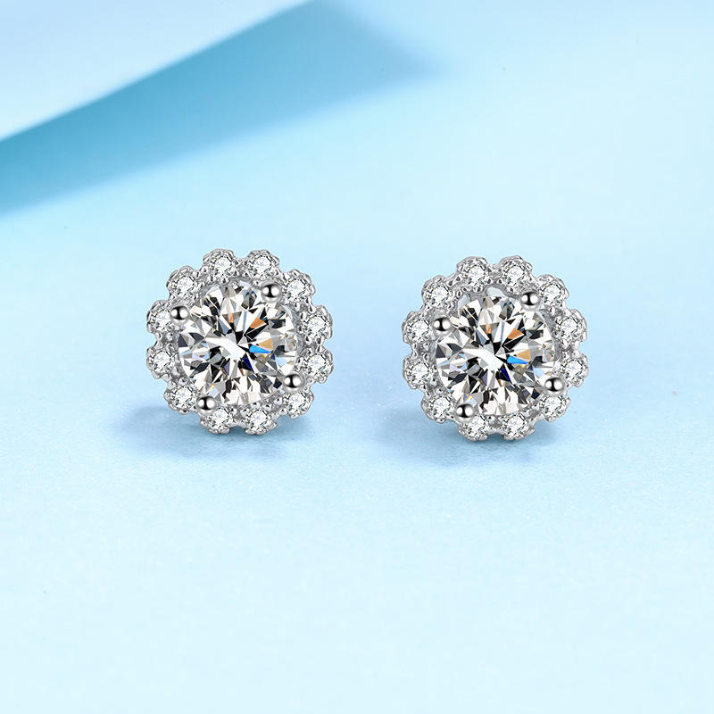 1 ct Frosted Halo Moissanite Stud Earrings