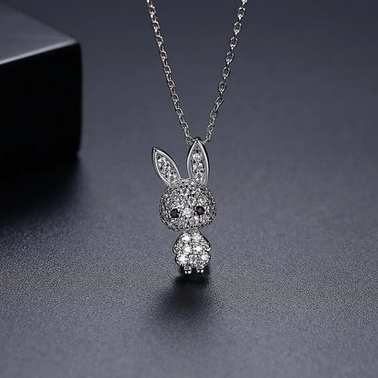 Sterling Silver Sparkling Bunny Zircon Earrings and Pendant