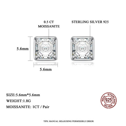 1 ct Timeless Brilliance Asscher Cut Silver Moissanite Pendant and 1 ct Earrings with GRA Certificate; D VVS1