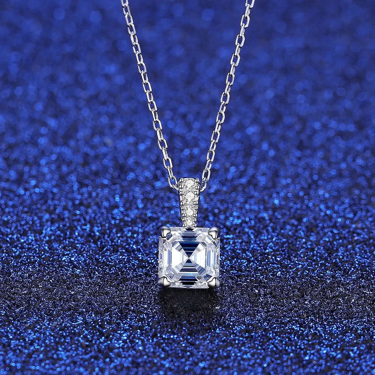 GRA Certified Radiant Royale Asscher Cut Silver Moissanite Pendant Set