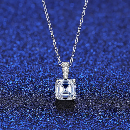 GRA Certified Radiant Royale Asscher Cut Silver Moissanite Pendant Set