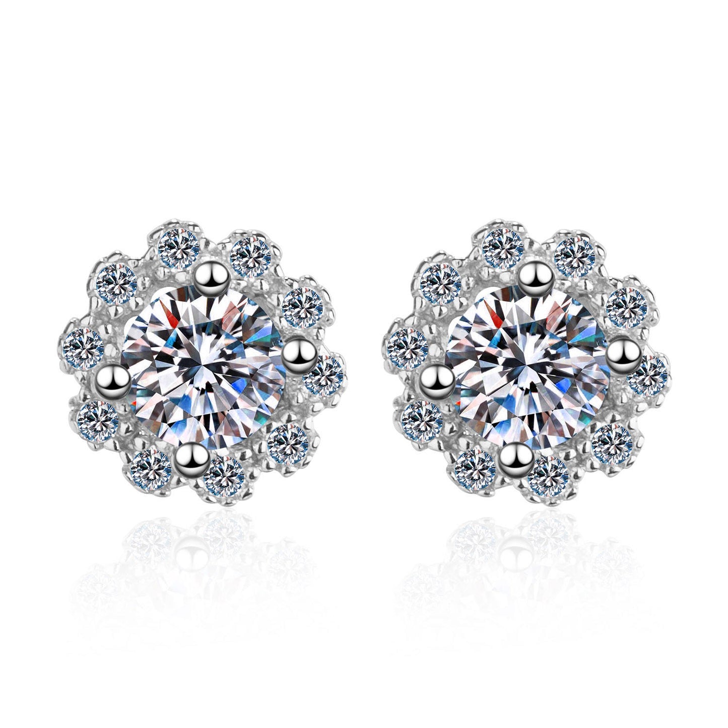 1 ct Frosted Halo Moissanite Stud Earrings