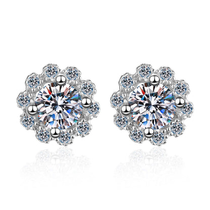1 ct Frosted Halo Moissanite Stud Earrings