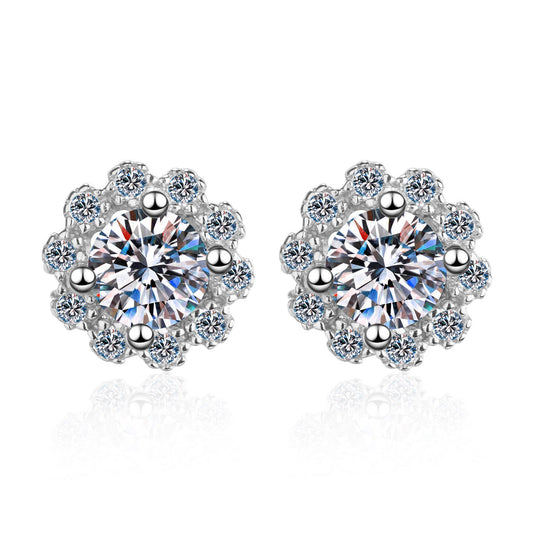 1 ct Frosted Halo Moissanite Stud Earrings