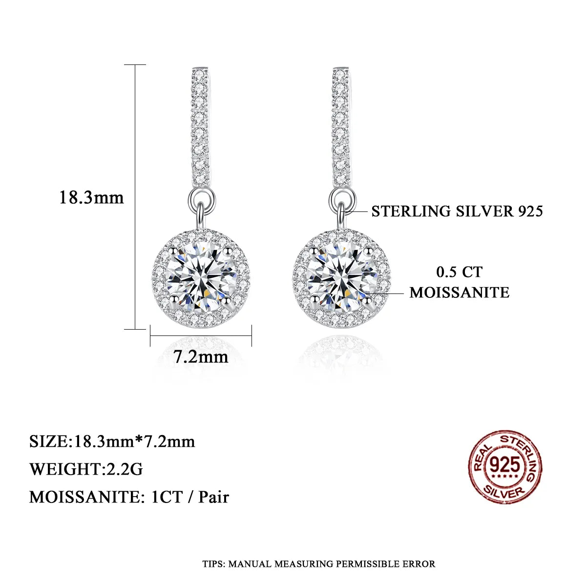 1 ct Twinkle Drop Dangles Moissanite Earrings; GRA certified; S925 Sterling Silver