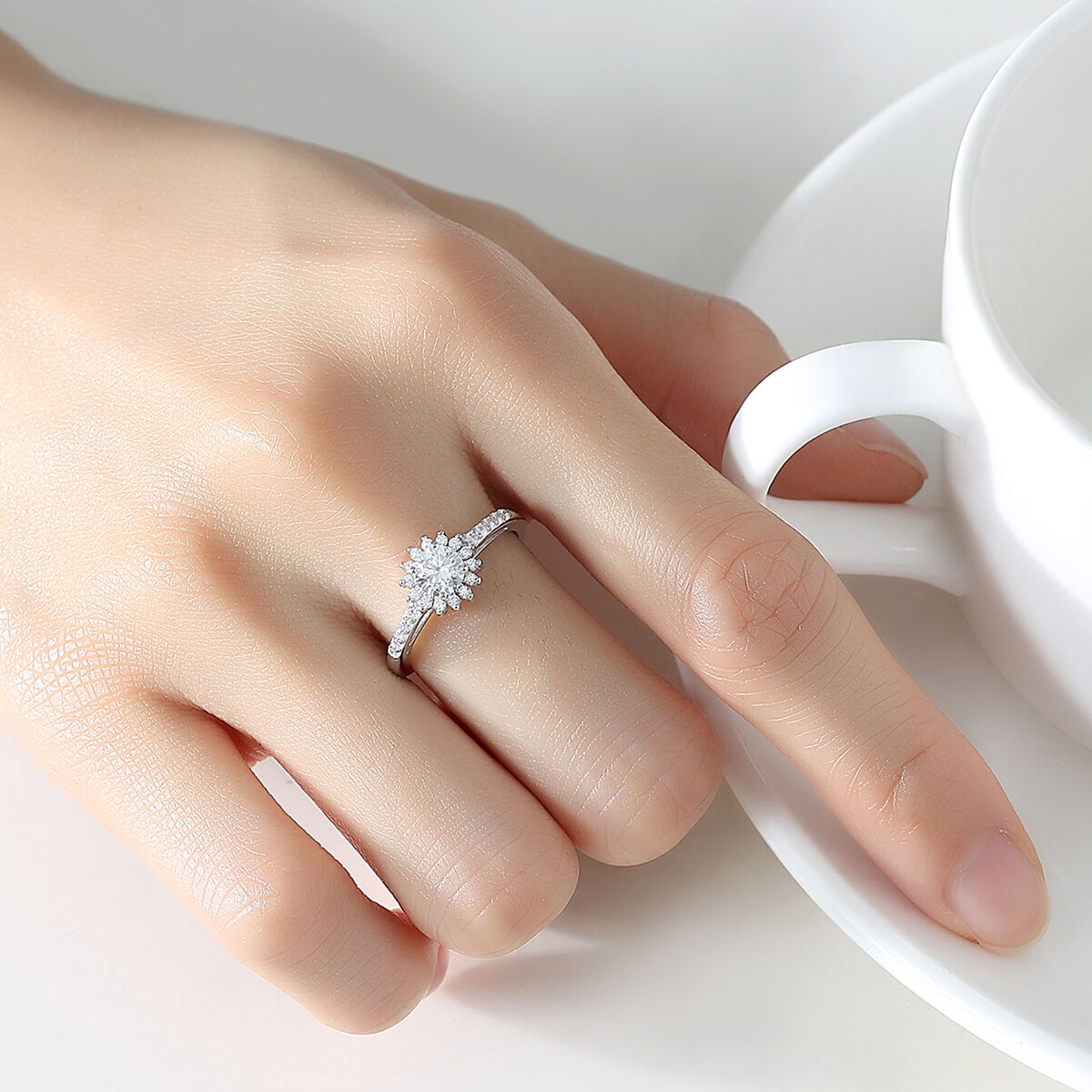 Eternal Bloom 0.5 Ct Moissanite Ring for Women | 925 Sterling Silver Adjustable Ring | GRA Certified