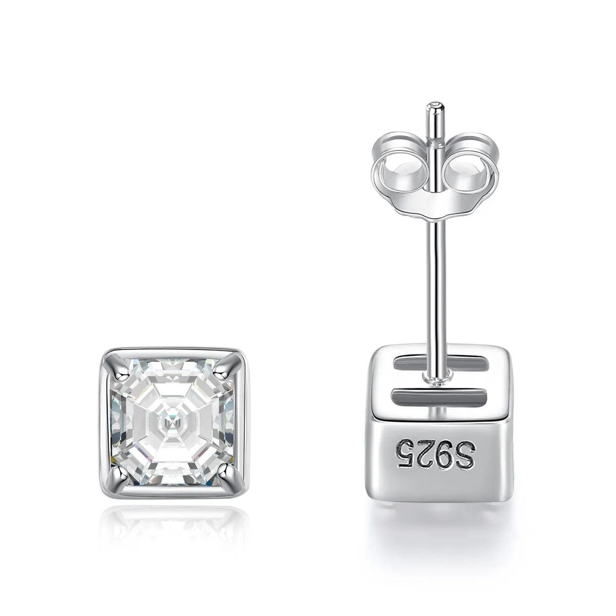 1 ct Timeless Brilliance Asscher Cut Silver Moissanite Pendant and 1 ct Earrings with GRA Certificate; D VVS1