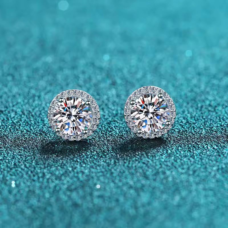 4 ct Halo Bliss Solitaire Zircon Studs in Sterling Silver