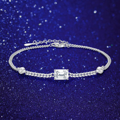 1 ct Emerald Cut Bling Woman Adjustable Link Moissanite Bracelet