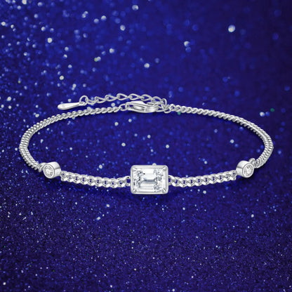 1 ct Emerald Cut 925 Sterling Silver Moissanite Adjustable Bracelet