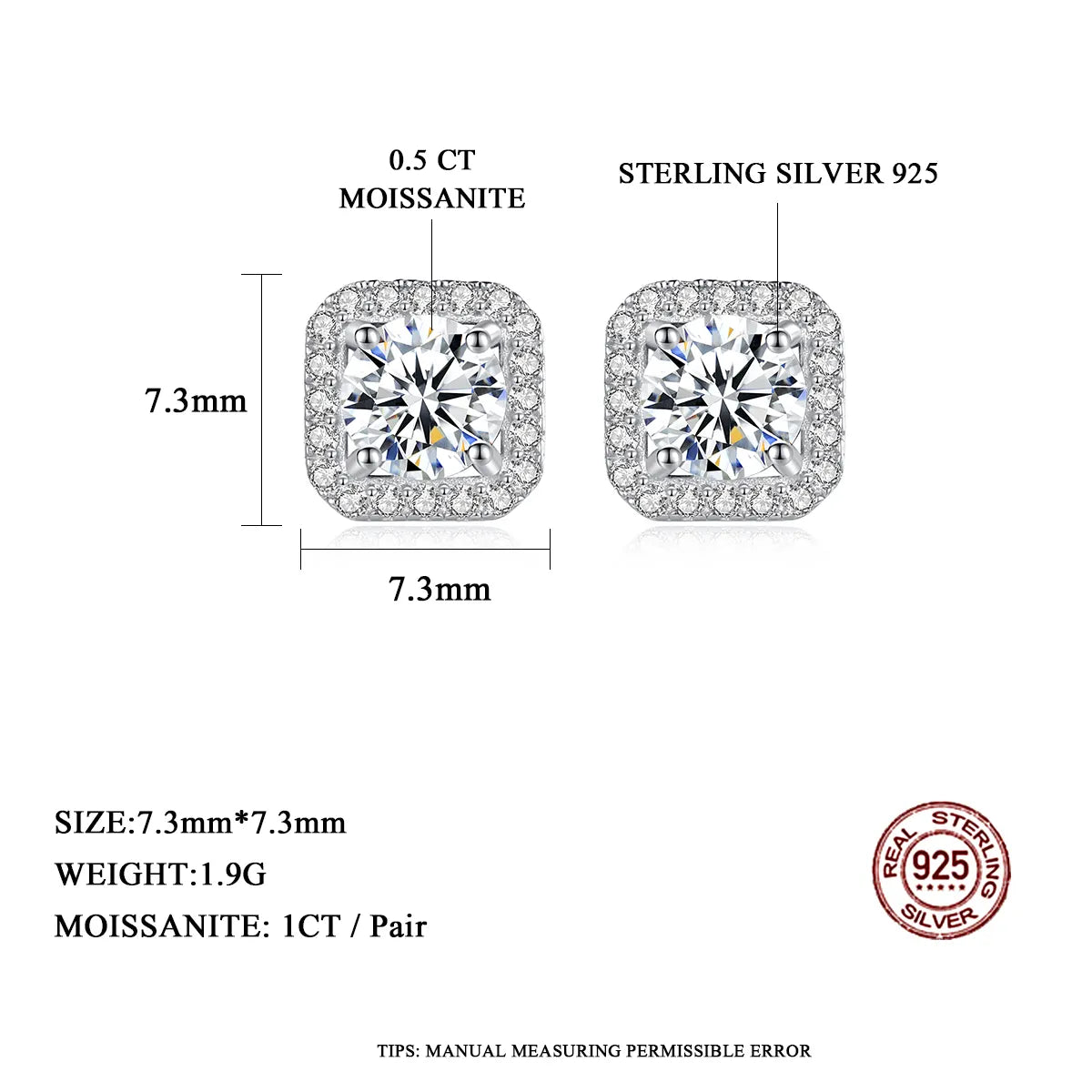 1 ct Glimmer Square Moissanite Studs