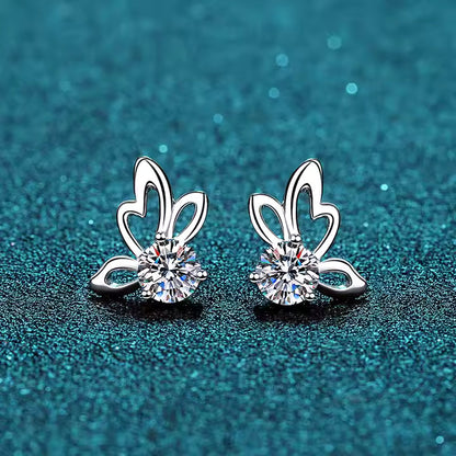 1 ct / pair Butterfly Moissanite Earrings GRA Certified D VVS1; Round Cut; Sterling Silver