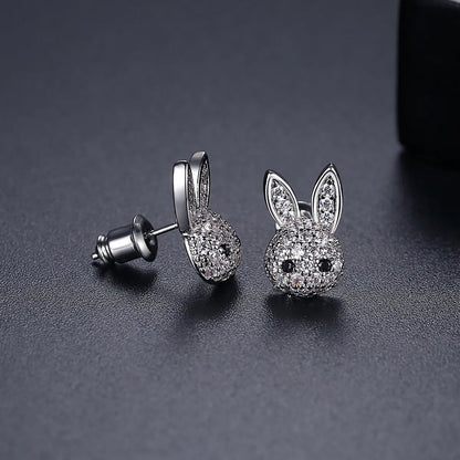 Sterling Silver Sparkling Bunny Zircon Earrings for Kids