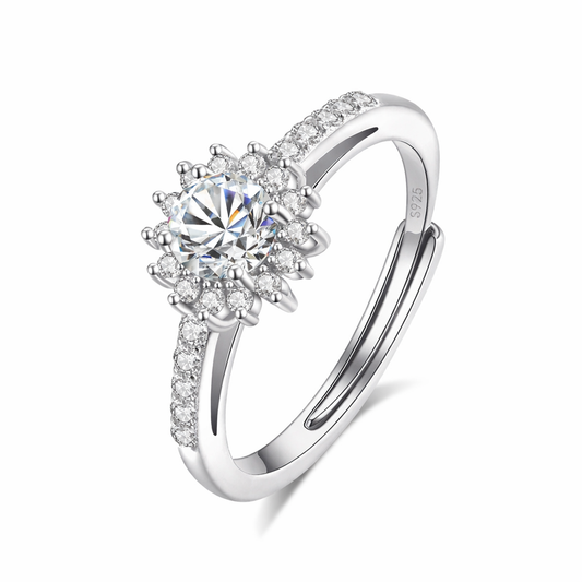 Eternal Bloom 0.5 Ct Moissanite Ring for Women | 925 Sterling Silver Adjustable Ring | GRA Certified