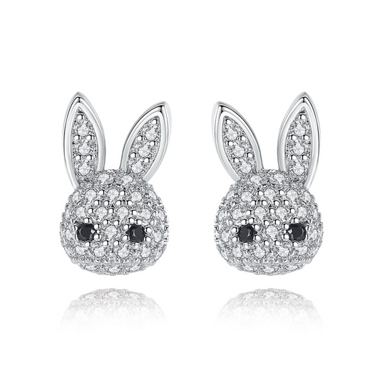 Sterling Silver Sparkling Bunny Zircon Earrings for Kids