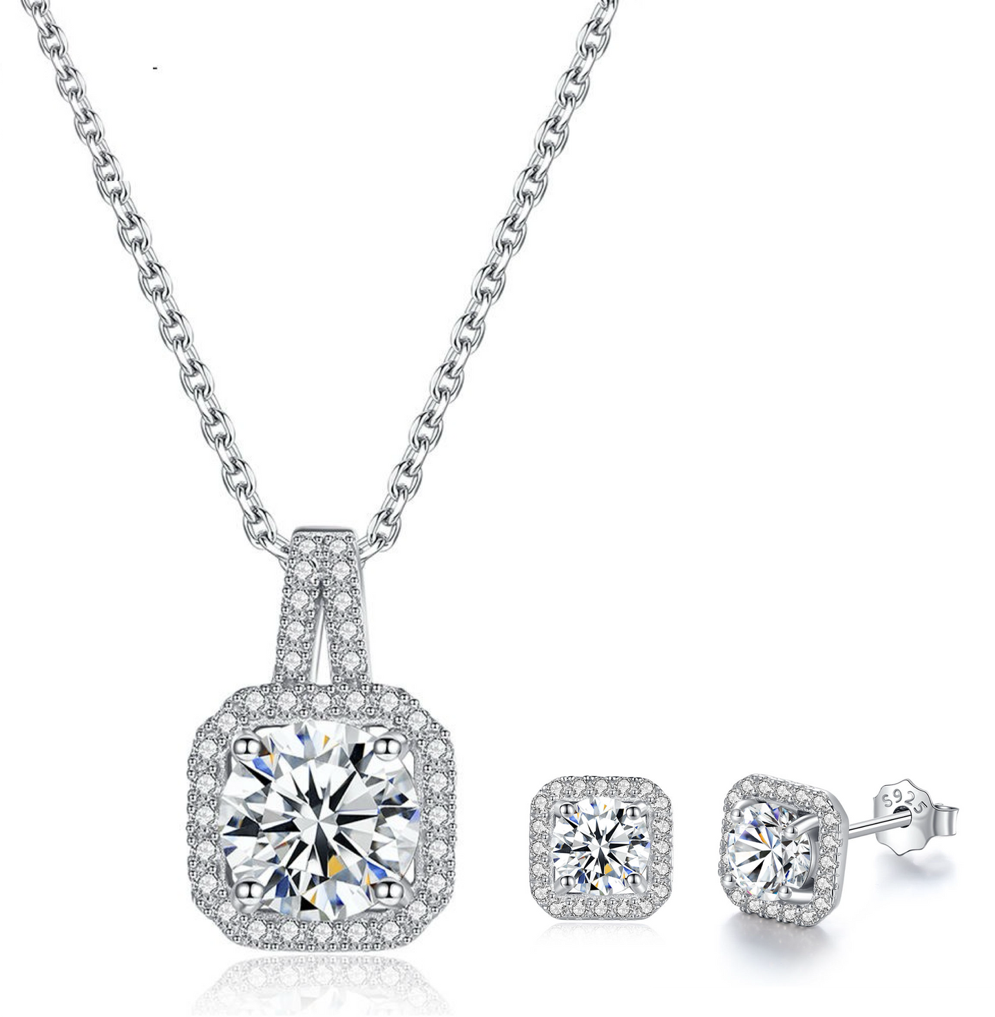 GRA Certified Starlit Glamour Round Cut Silver 1ct Moissanite Pendant Set with 1ct Earrings