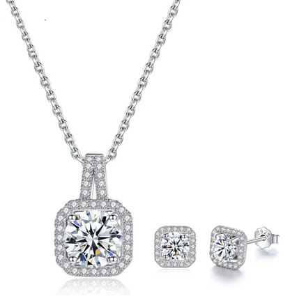 GRA Certified Starlit Glamour Round Cut Silver 1ct Moissanite Pendant Set with 1ct Earrings