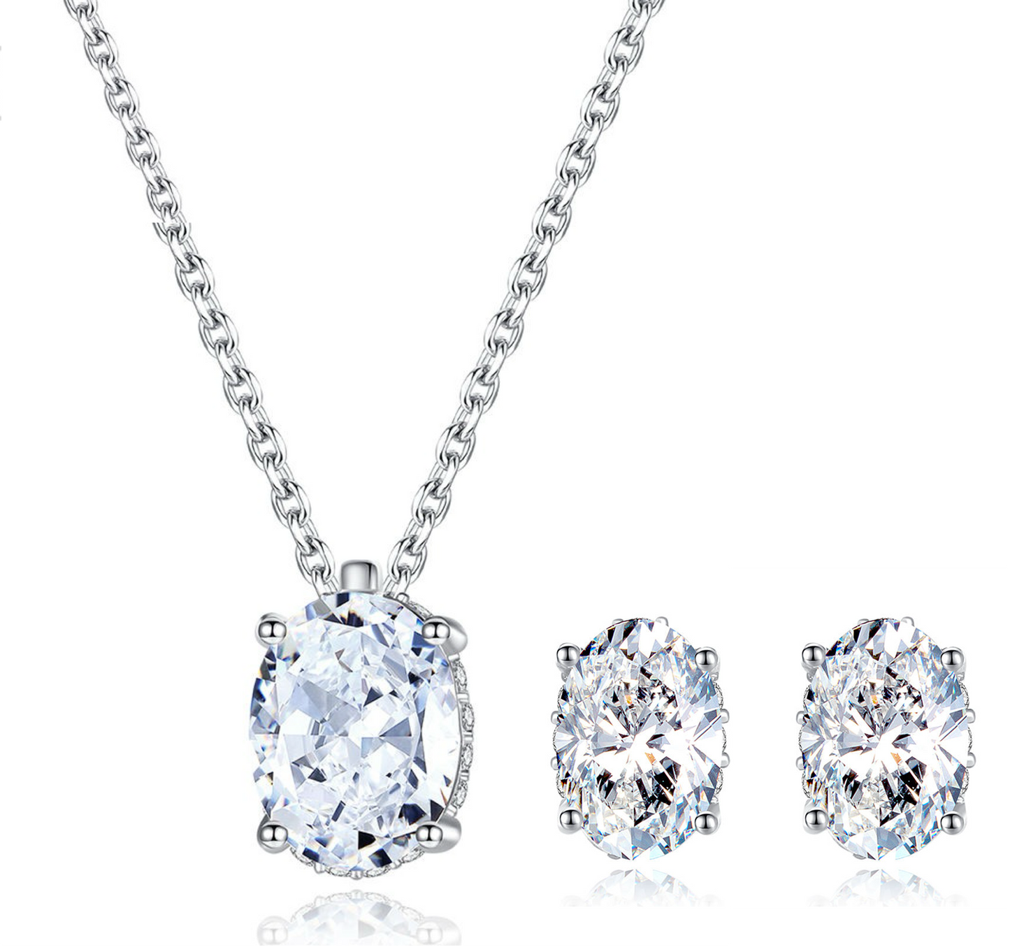 GRA Certified Sparkle Oval Cut Silver 1.2 ct Moissanite Pendant Set with 1 ct Earrings