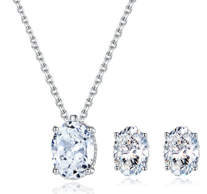 GRA Certified Sparkle Oval Cut Silver 1.2 ct Moissanite Pendant Set with 1 ct Earrings