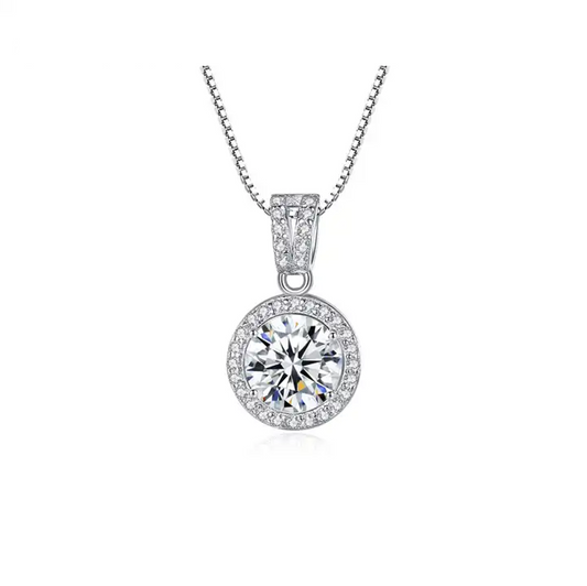 1 ct Shimmer & Shine Silver Moissanite Pendant, GRA Certified, Free Chain