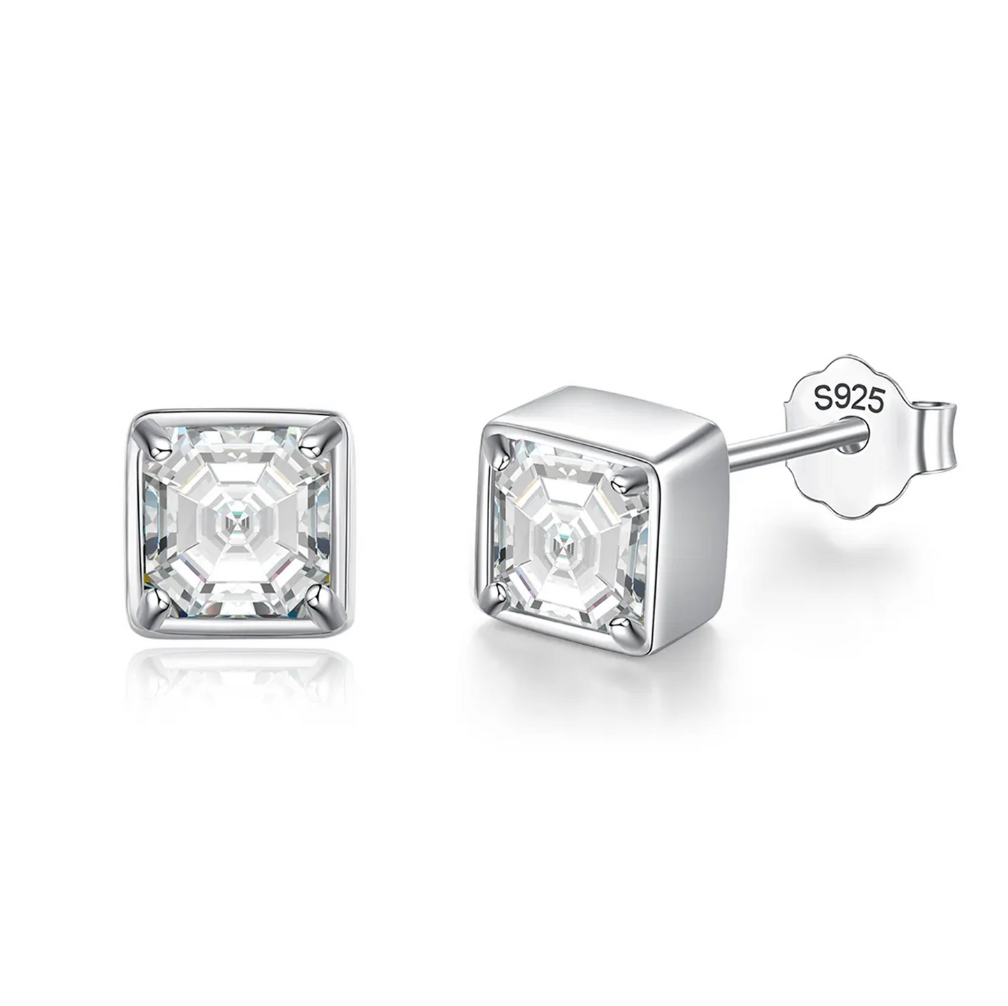 1 ct Radiant Asscher Moissanite Stud Earrings; GRA Certified; D VVS1