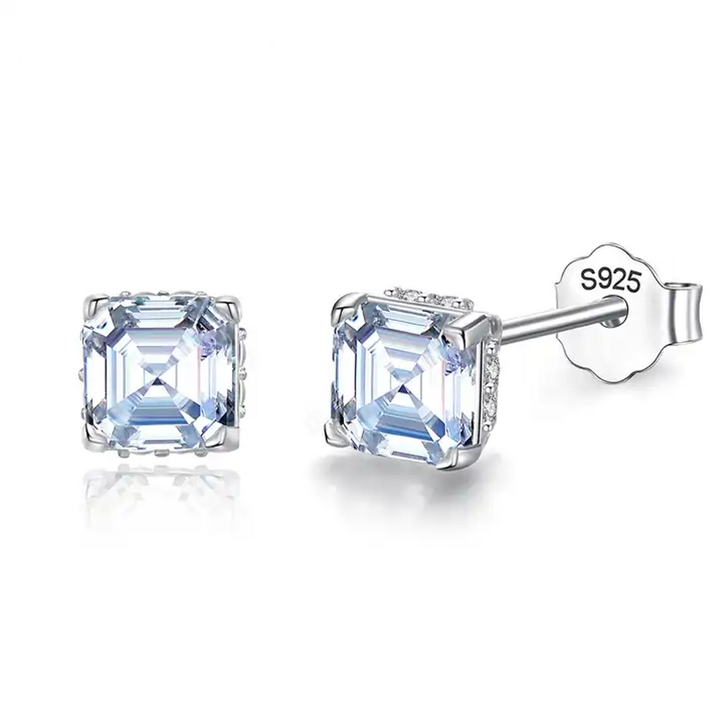 1 ct Shimmer Square Moissanite Stud Earrings; Sterling Silver; GRA certified