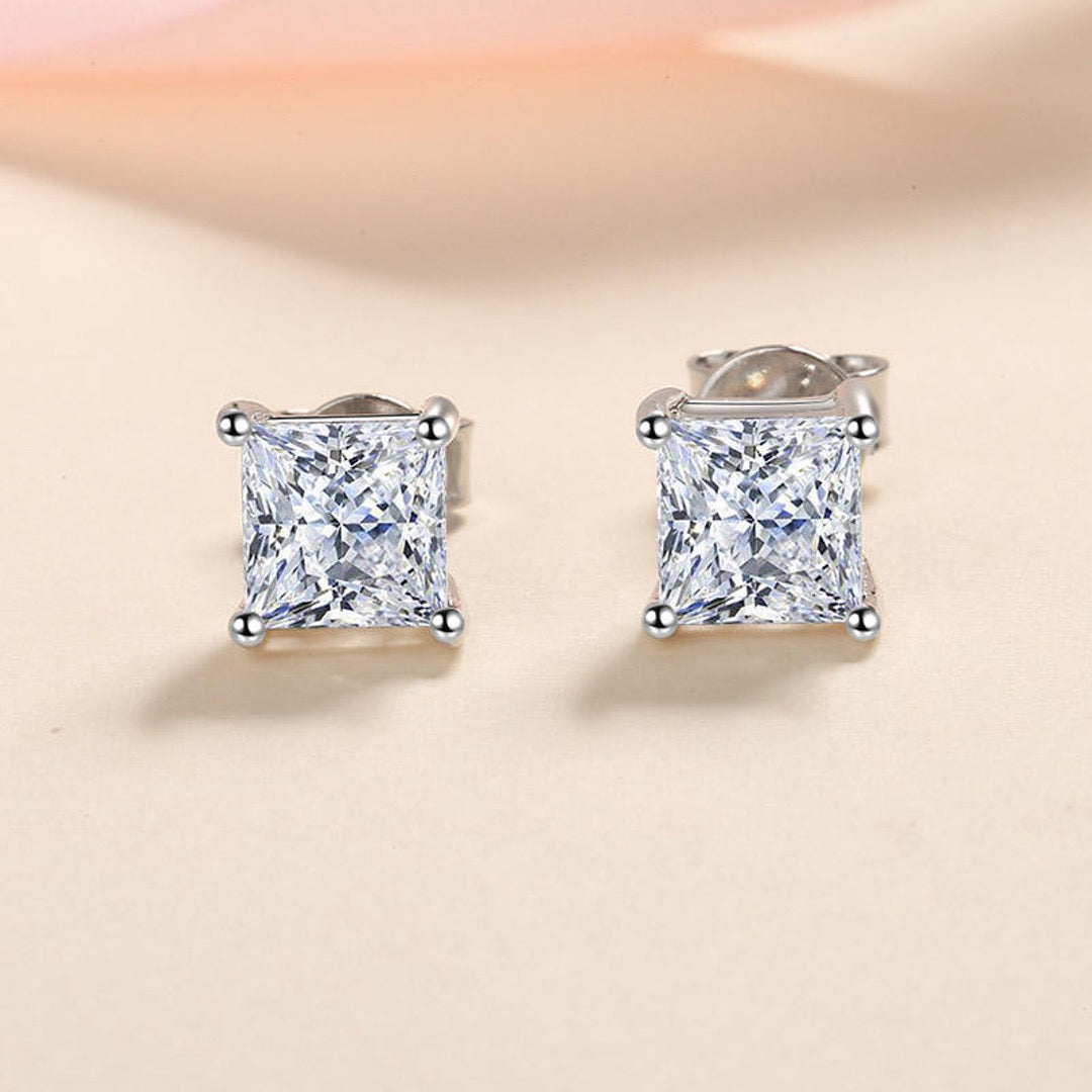 1 ct Princess Glow Zircon Square Stud Earrings in 925 Sterling Silver for Men and Women