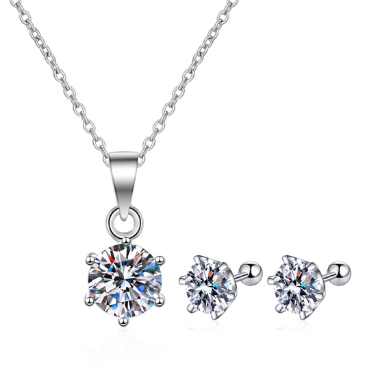 Round Radiant Moissanite Stud Pendant and Earrings for Women & Girls