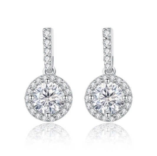 1 ct Round Stardust Halo Moissanite Earrings