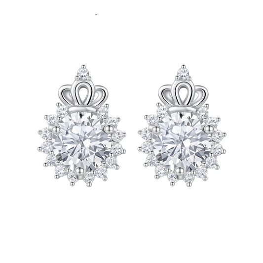 1 ct Crown Moissanite Stud Earrings