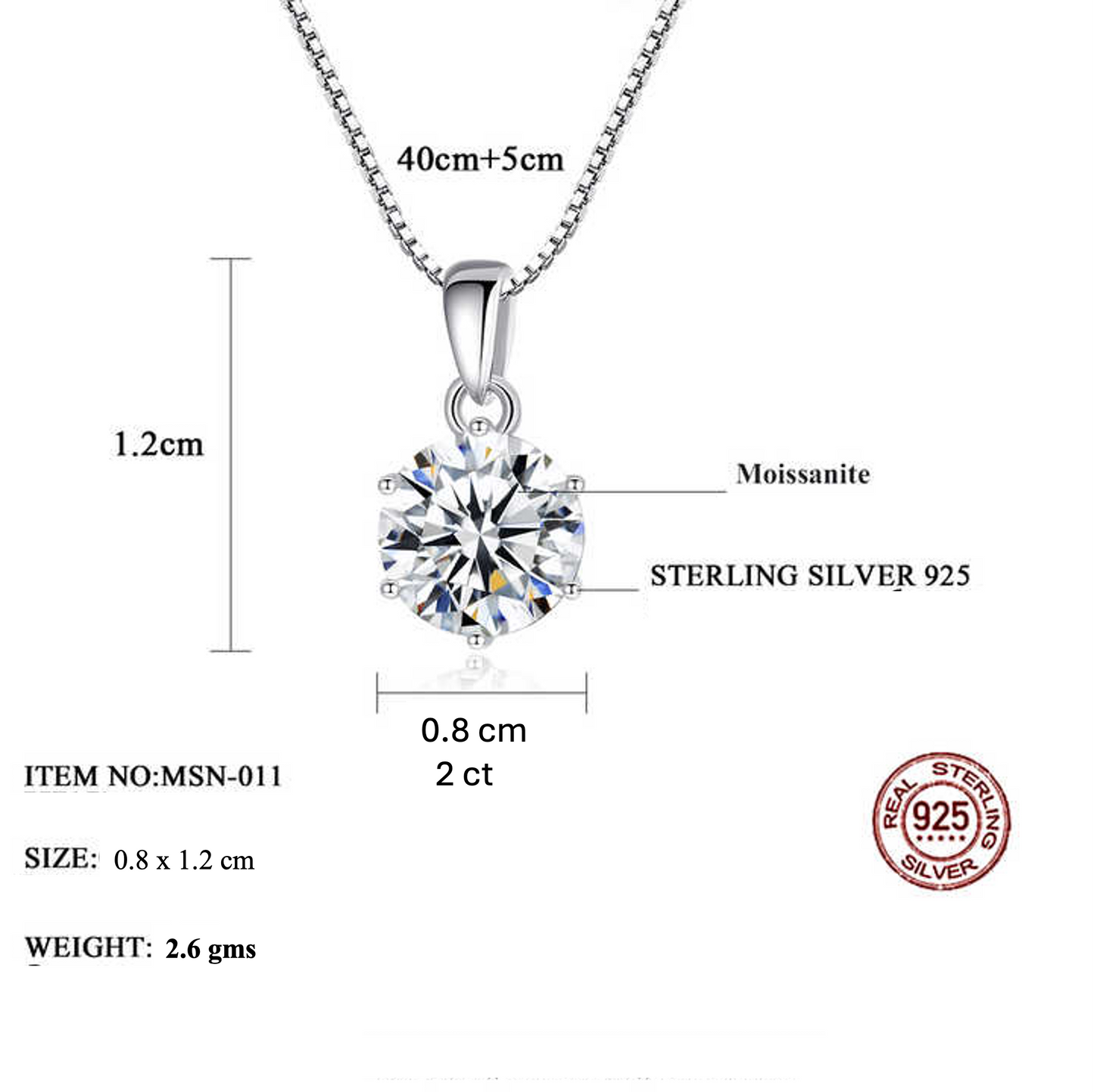 1 - 2 ct Eternal Spark Sterling Silver Moissanite Pendant