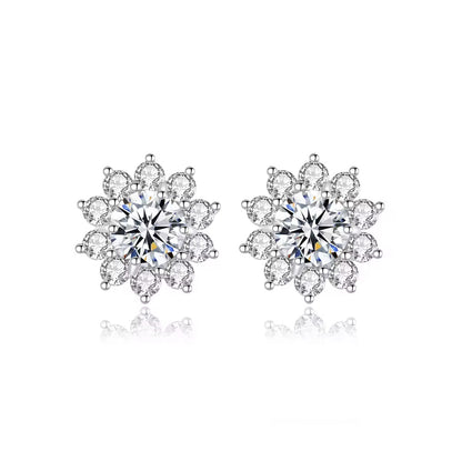 1 ct Flower Round Halo Cut Moissanite Studs