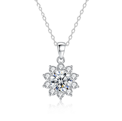 1 ct Snowflake Sparkle Round Silver Moissanite Pendant