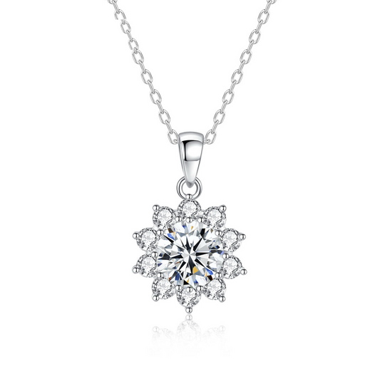 1 ct Snowflake Sparkle Round Silver Moissanite Pendant