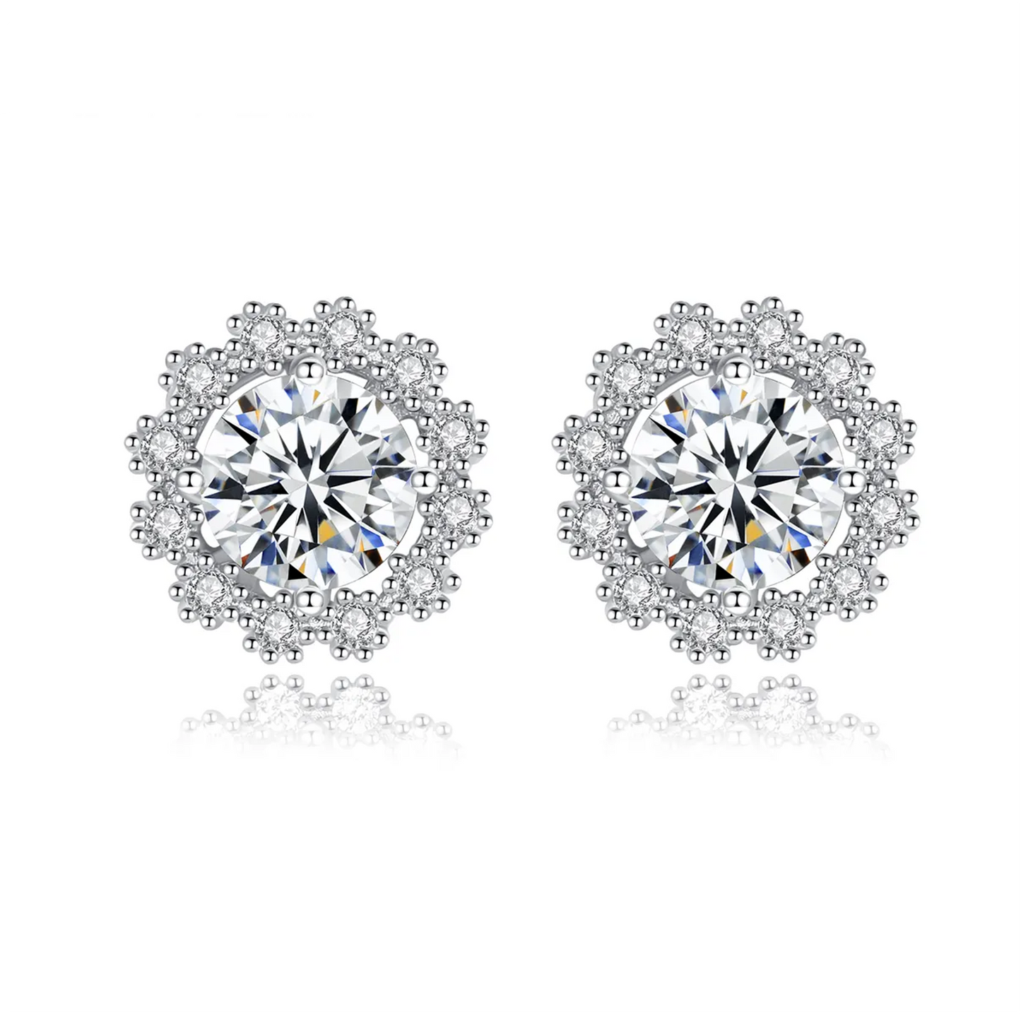 1 ct Frosted Halo Moissanite Stud Earrings