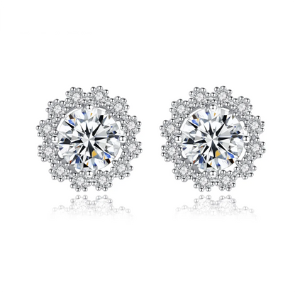 1 ct Frosted Halo Moissanite Stud Earrings