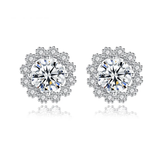 1 ct Frosted Halo Moissanite Stud Earrings