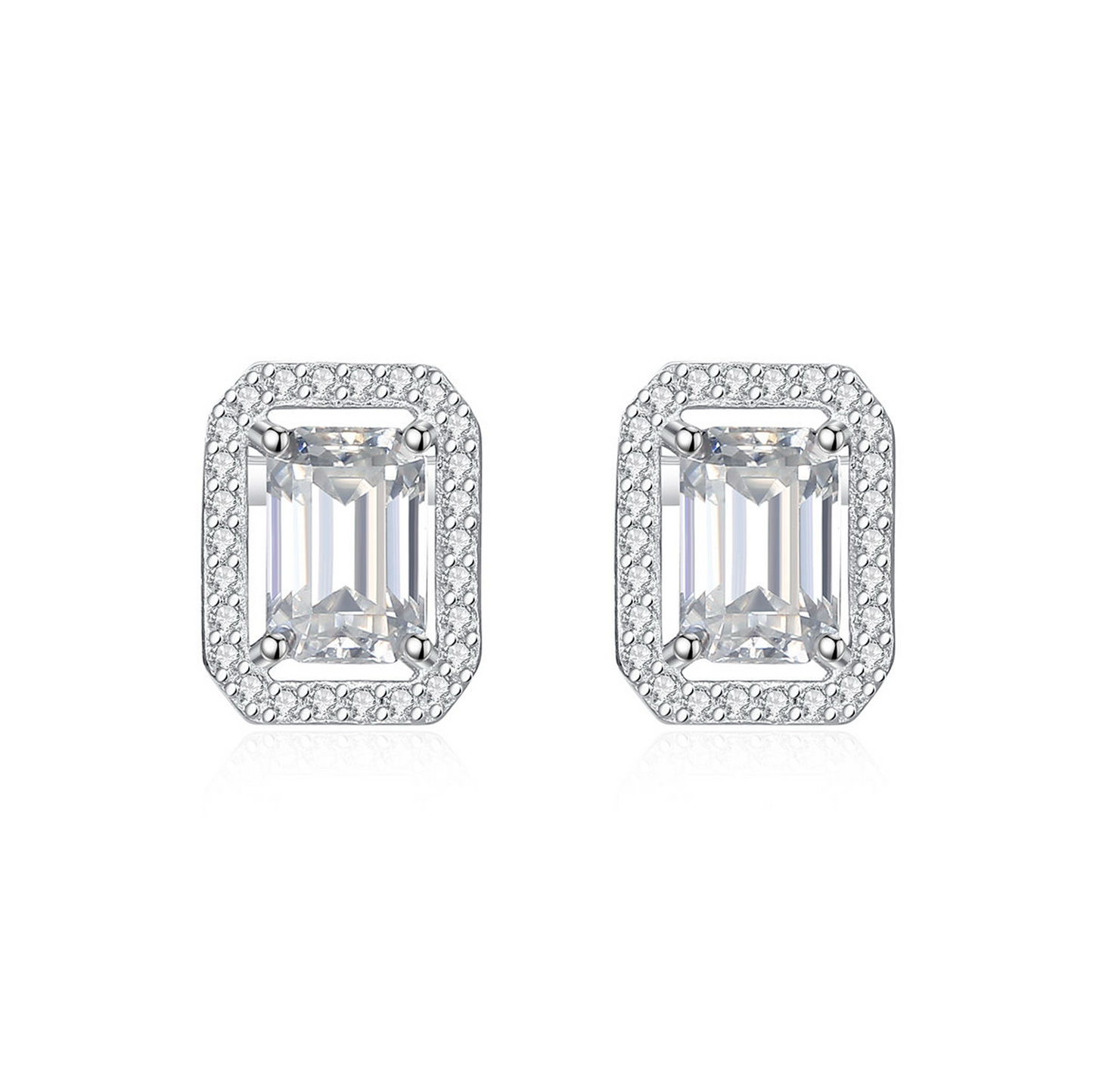 1.2 ct Emerald Cut Moissanite Halo Studs